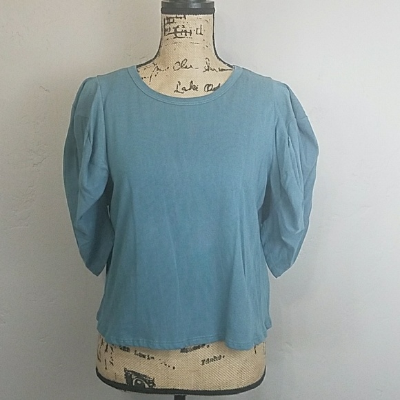 Balloon Sleeve Mineral Wash Cropped Top. - Picture 4 of 7